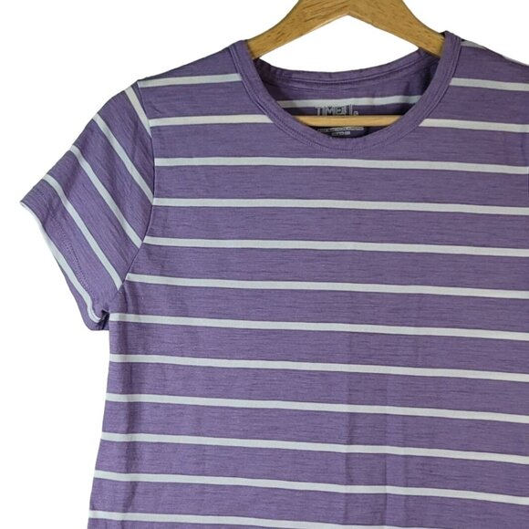 2/$15 Time And Tru Top Purple Size 4 Small Short Sleeve White Stripe Crew Neck - Picture 3 of 7
